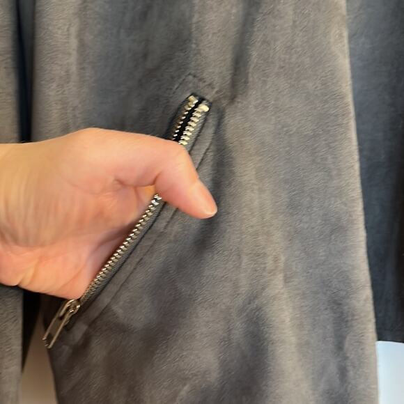 DO+BE Faux Suede Open Front Jacket Size S Gray Draped Flowy Moto Military - Picture 5 of 7